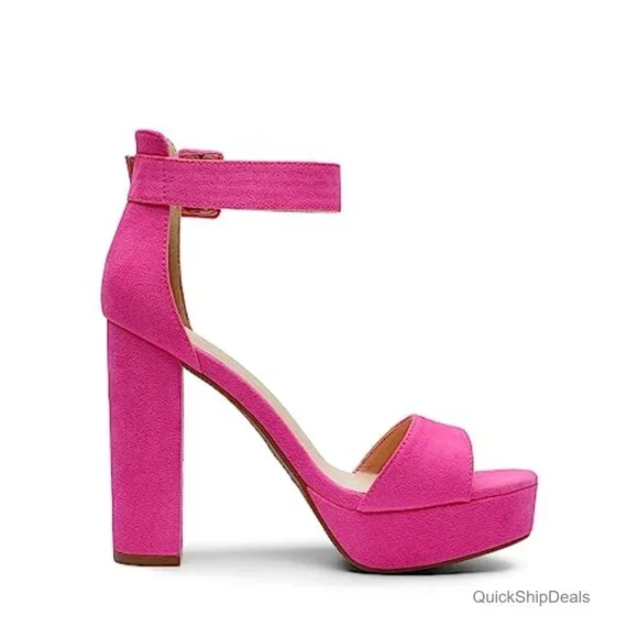Faux Suede Platform Heel Sandals with Ankle Strap and Open Toe